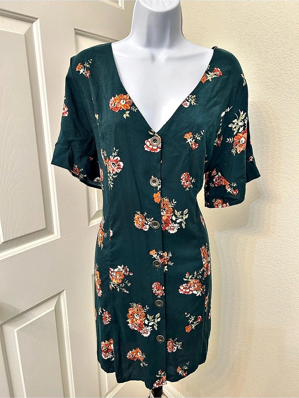 NWT Wild Fable Floral Button-Front Mini Dress in Green Size XL